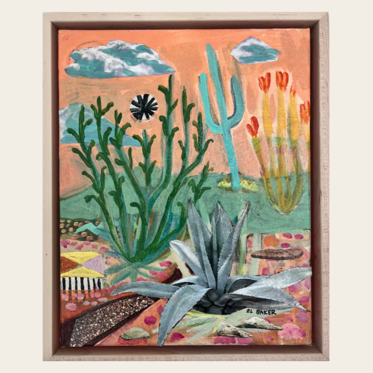Desert Yucca Ocotillo Collage Original Artwork - Framed, 8x10" - El Baker Art
