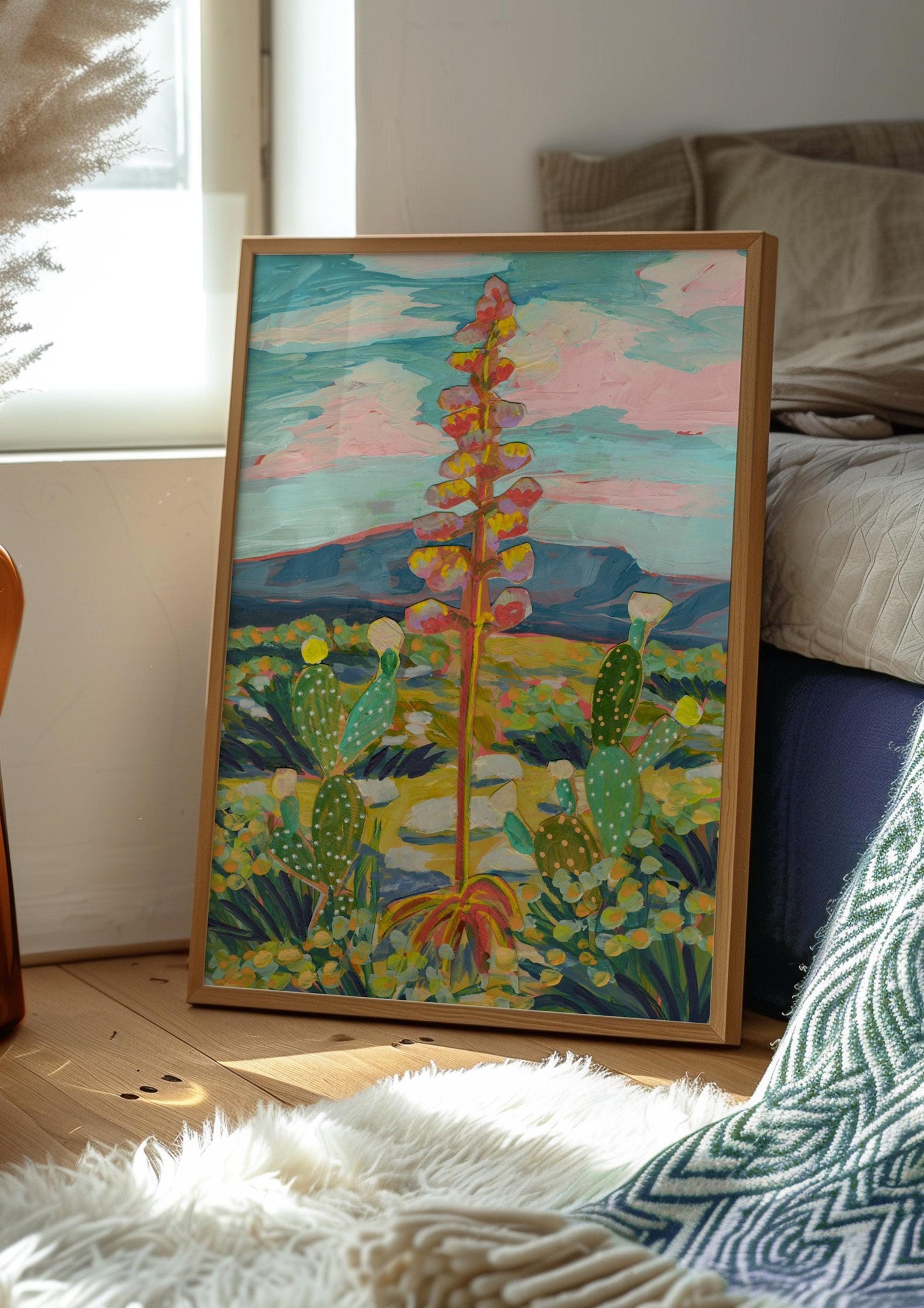 West Texas Landscape Print | Prickly Pear & Century Plant Art