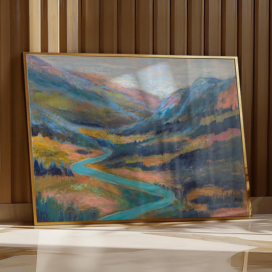 Durango Colorado Animas River Mountains Oil Pastel Giclee Art Print | Western Landscape Nature Inspired Wall Decor Original Artwork