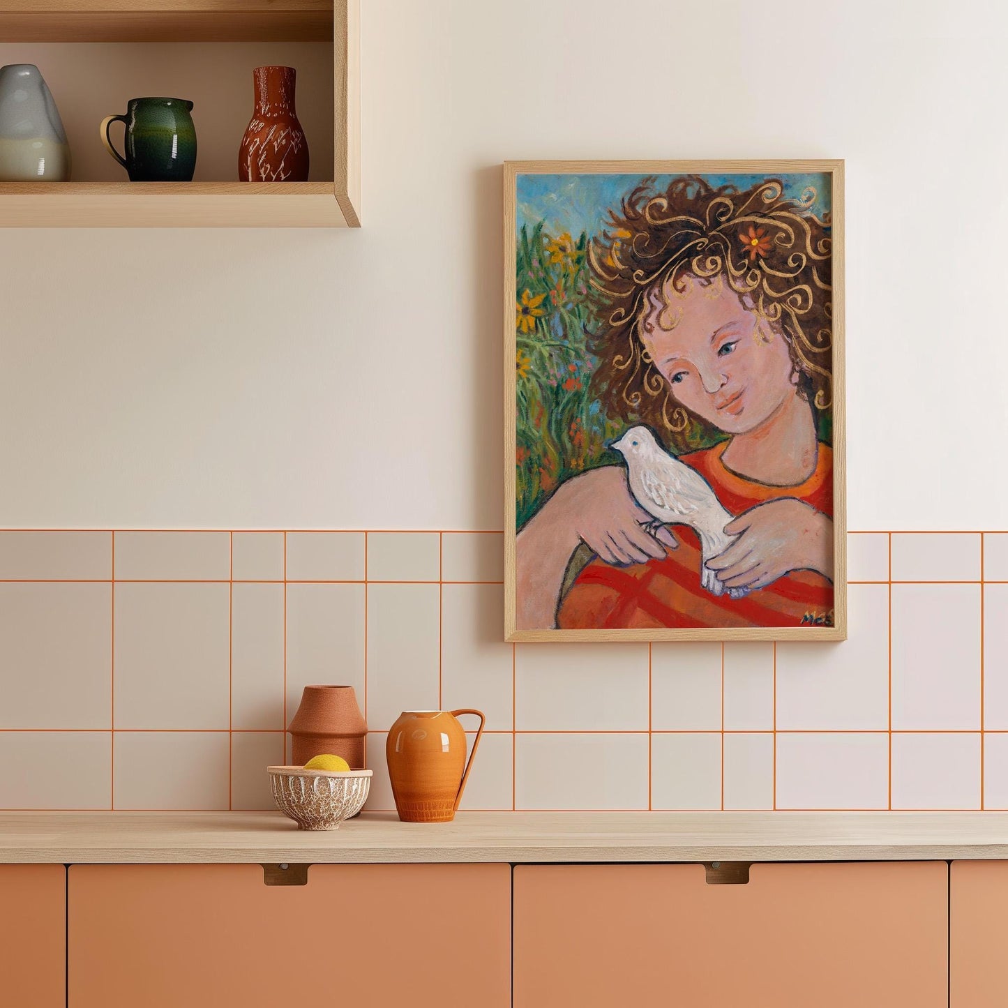 GUEST ARTIST | Abstract Portrait Girl White Dove Painting Giclee Print Whimsical Deco Modern Wall Decor Art Lover Original