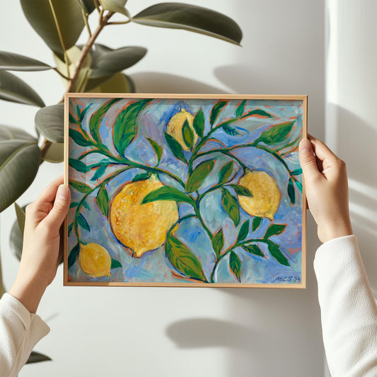 Guest Artist: Lemon Oil Painting Print | Citrus Leaves Art | Vintage Kitchen Decor | Botanical Wall Poster | Retro Home Vibes