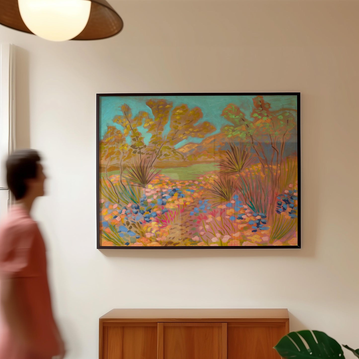 Texas Hill Country River Nature Scene Giclee Art Print | Neutral Neon Pop Abstract Modern Wall Decor Eclectic Boho Southwest Aesthetic