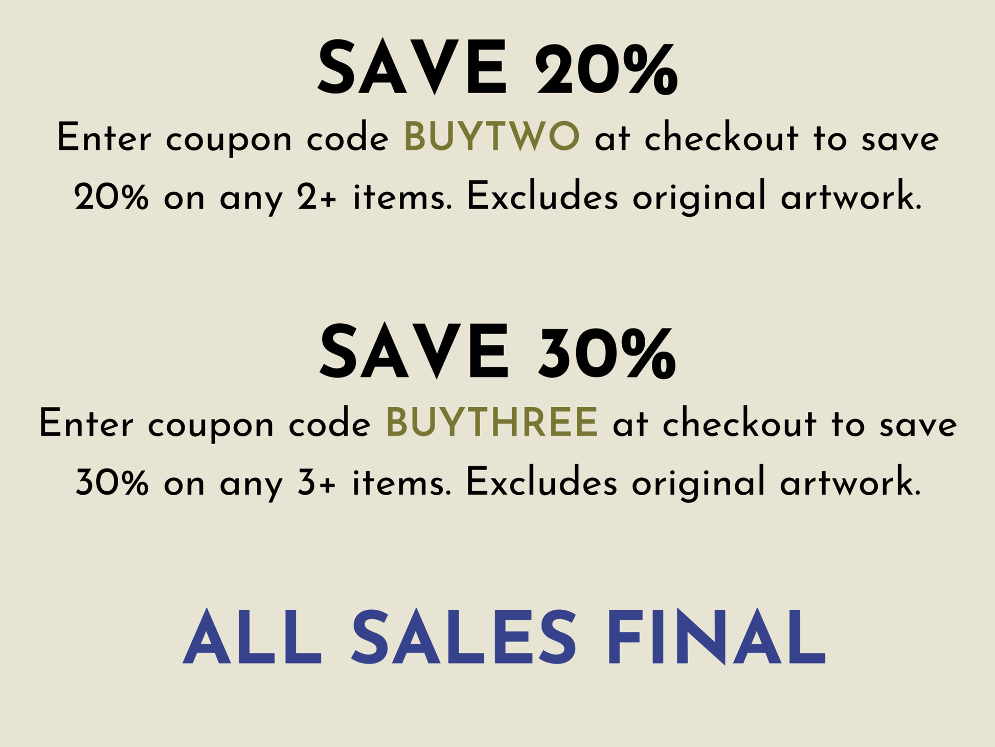 The image is a promotional advertisement for a sale event, offering discounts on various items. It encourages customers to save money by entering a purchase code at checkout, with the goal of increasing sales and promoting the sale of the featured items.