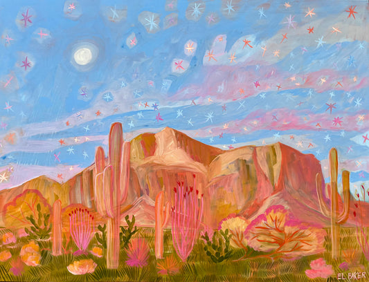 Saguaro Cactus Desert Mountain Landscape Original Artwork - 48x36"