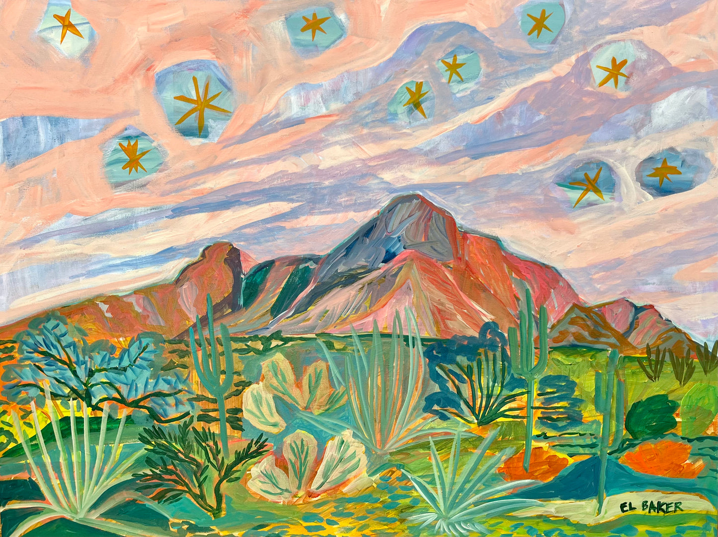 Mountain Desert Sunset Original Artwork - FRAMED, 30x40"