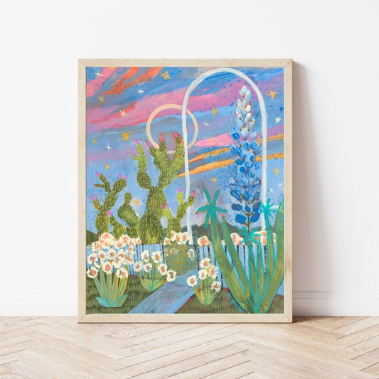 Bluebonnets Prickly Pear Sunset Print