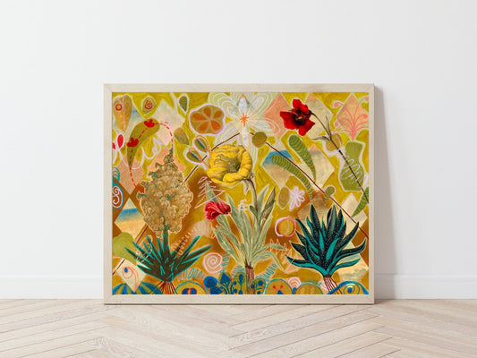 Retro Botanical Poppy Collage Print