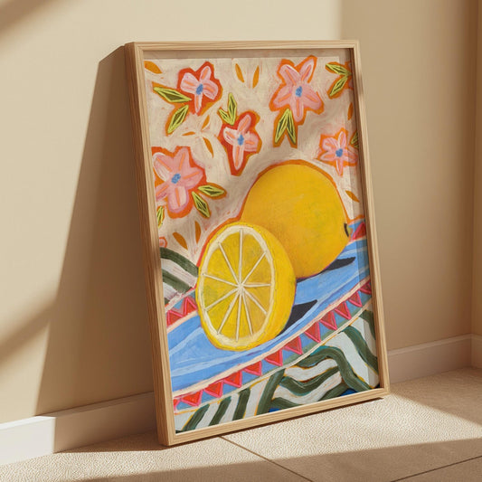 Lemon Giclee Print: Mid-Century Modern Citrus Kitchen Wall Art