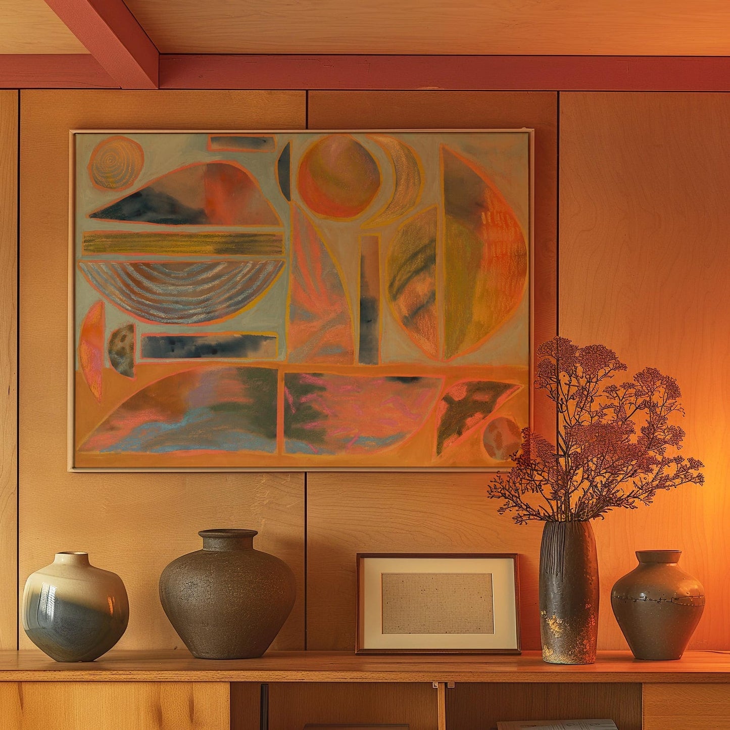 Peach Western Beach Print: Mid-Century Modern Geometric Abstract Art