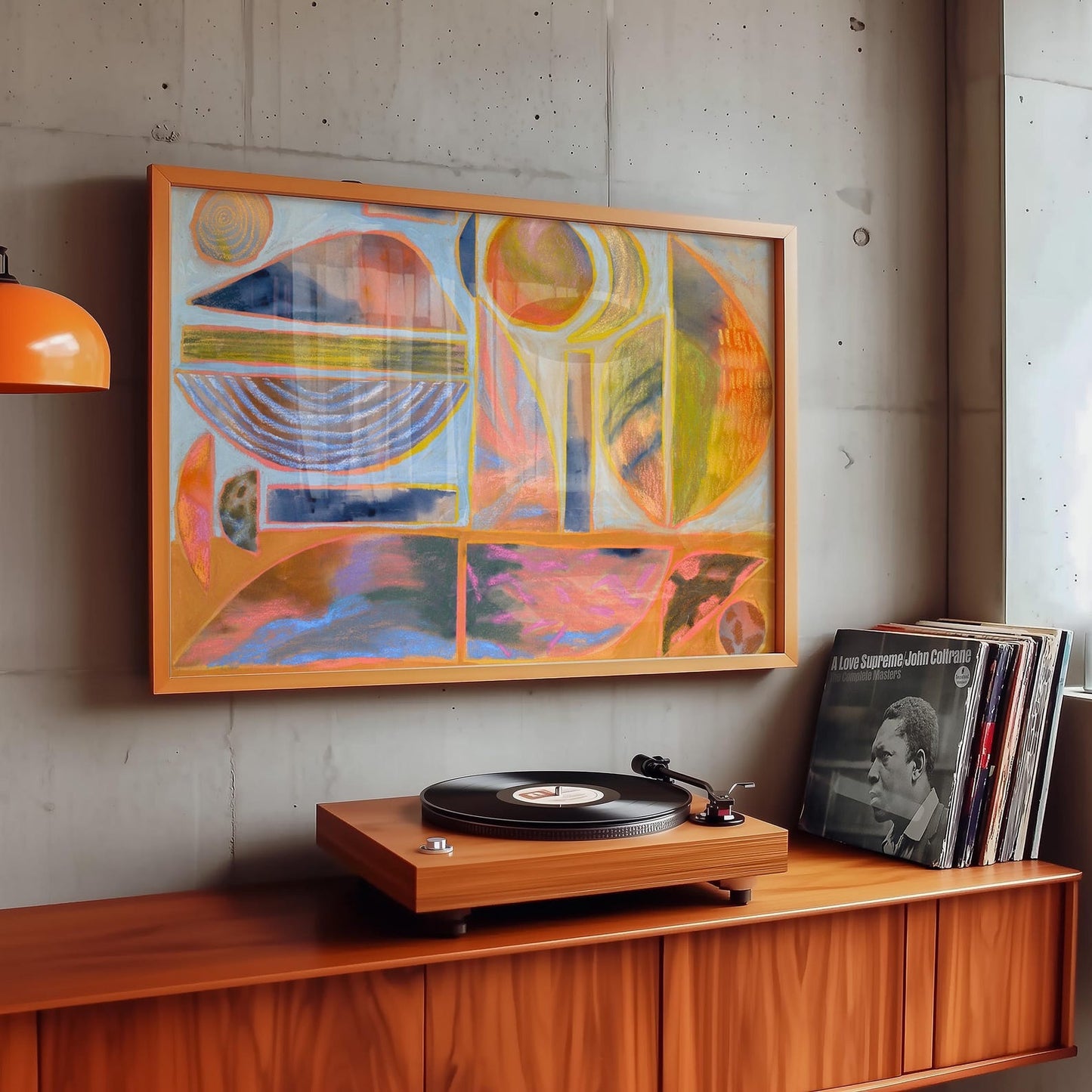 Peach Western Beach Print: Mid-Century Modern Geometric Abstract Art