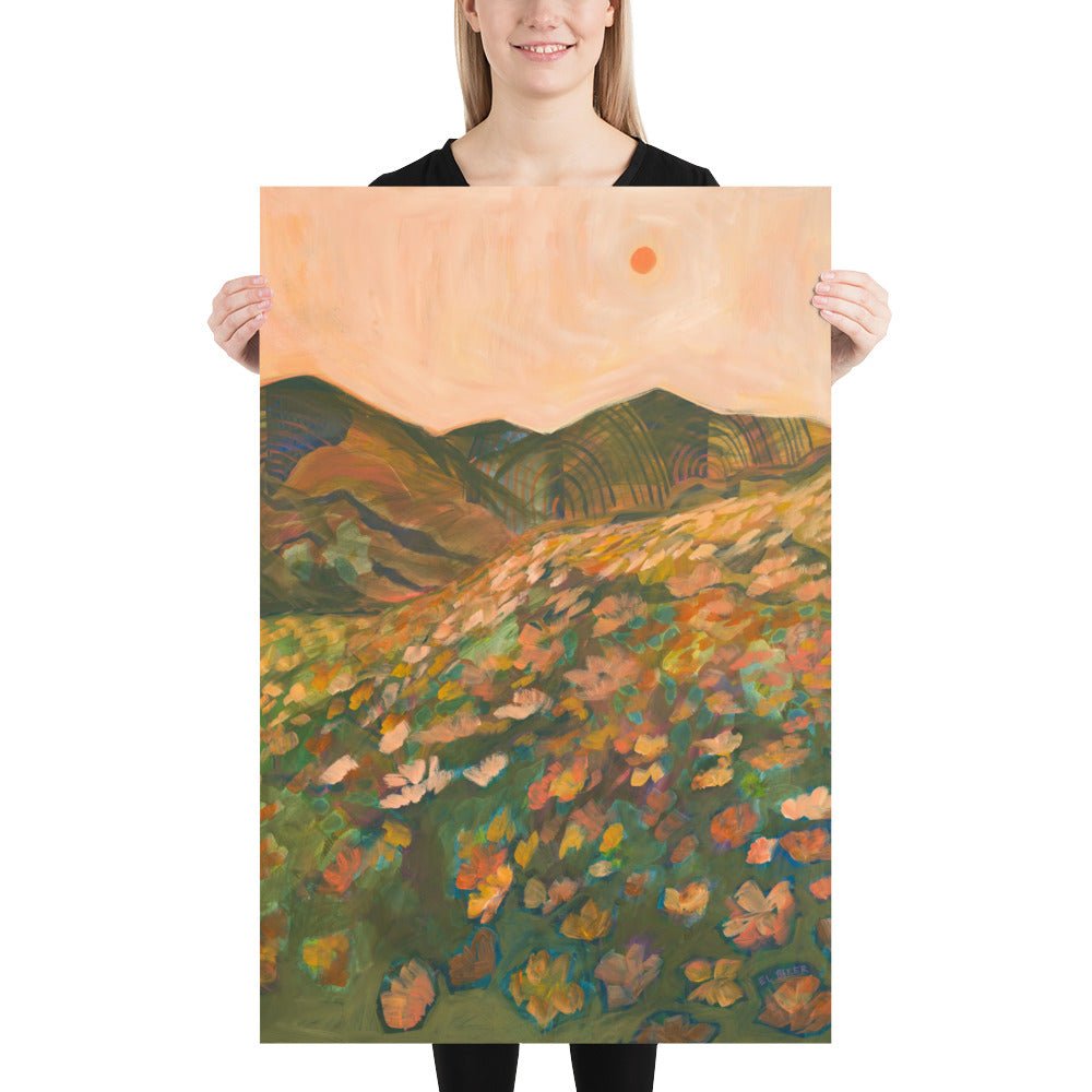 Pastel California Poppy Flower Landscape Print - El Baker Art