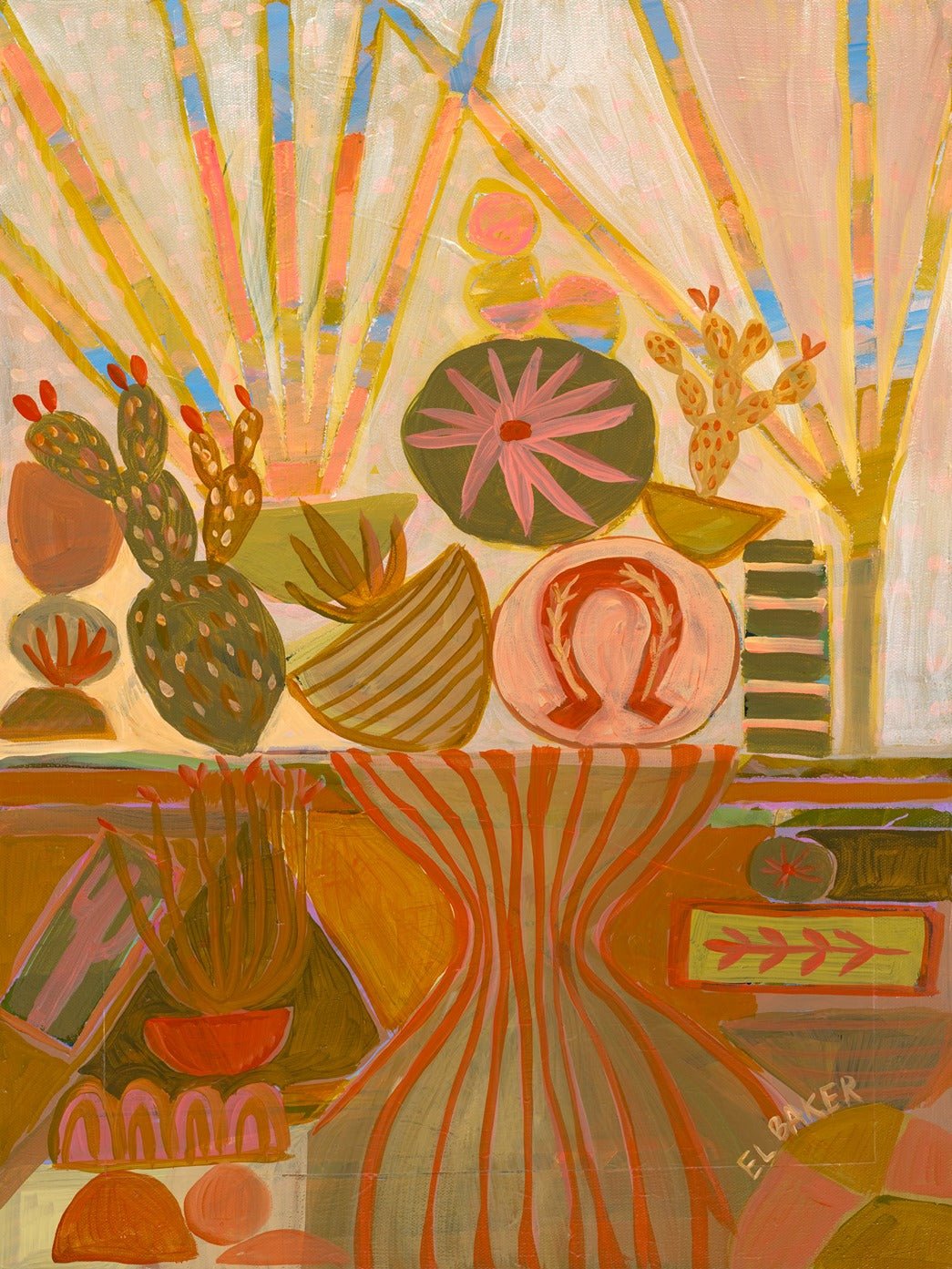 Peach Prickly Pear Cactus Still Life Print - El Baker Art