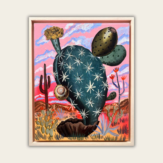 Prickly Pear Cactus Collage Original Artwork - Framed, 8x10" - El Baker Art