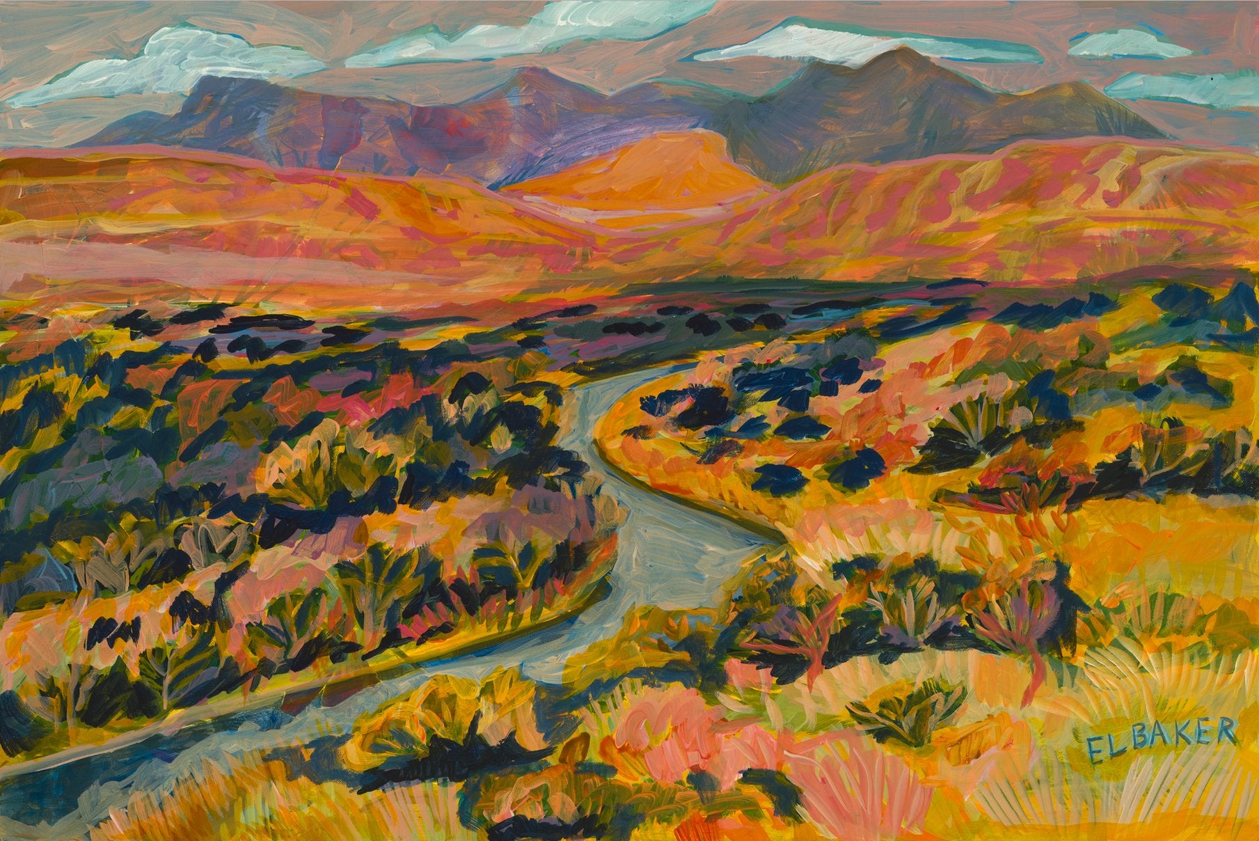 Rio Grande River Landscape Original Artwork - Framed, 24x36" - El Baker Art