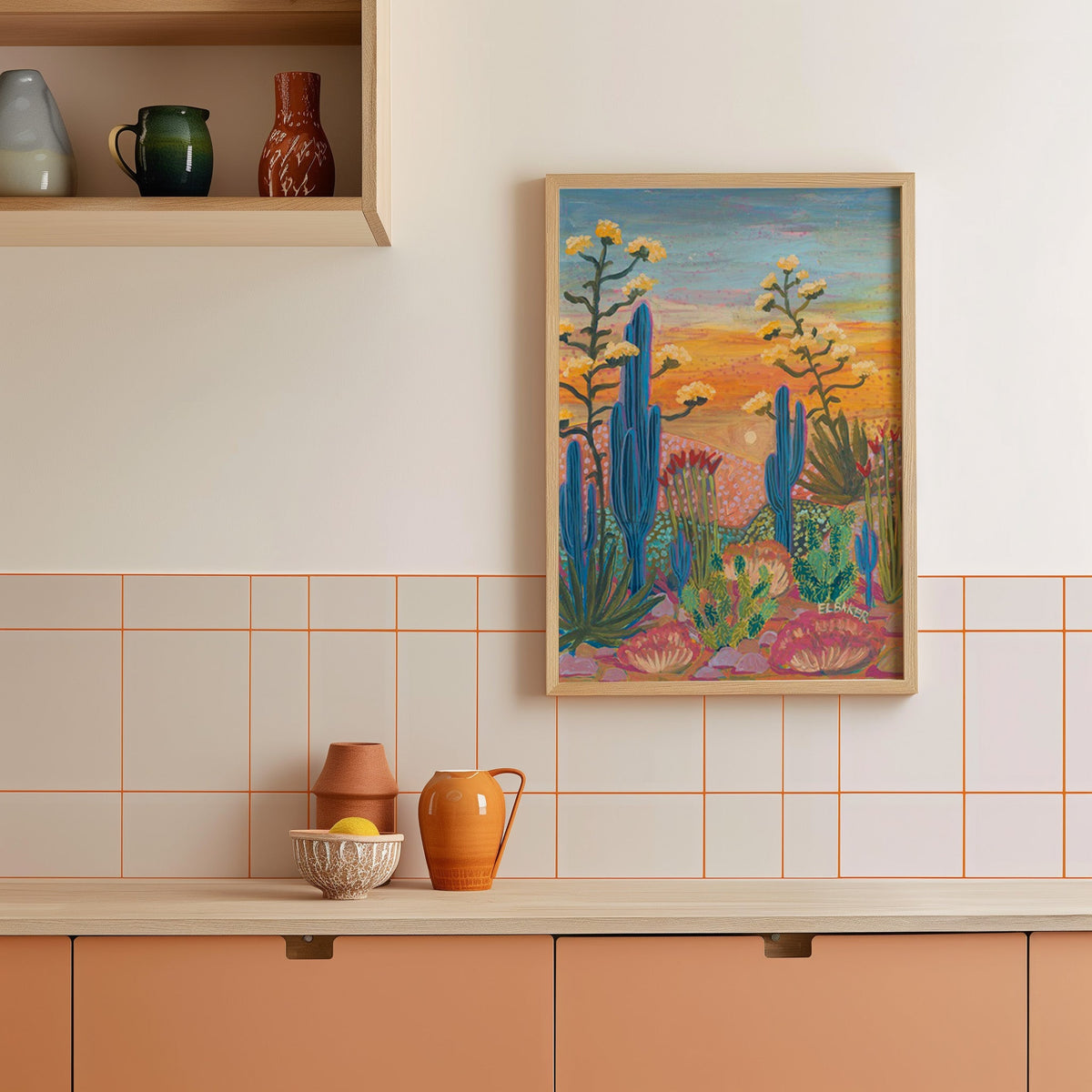 Saguaro Cactus Print - El Baker Art Vintage Wall Decor
