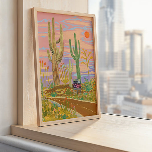 Saguaro Cactus Highway Wall Art Print - El Baker Art
