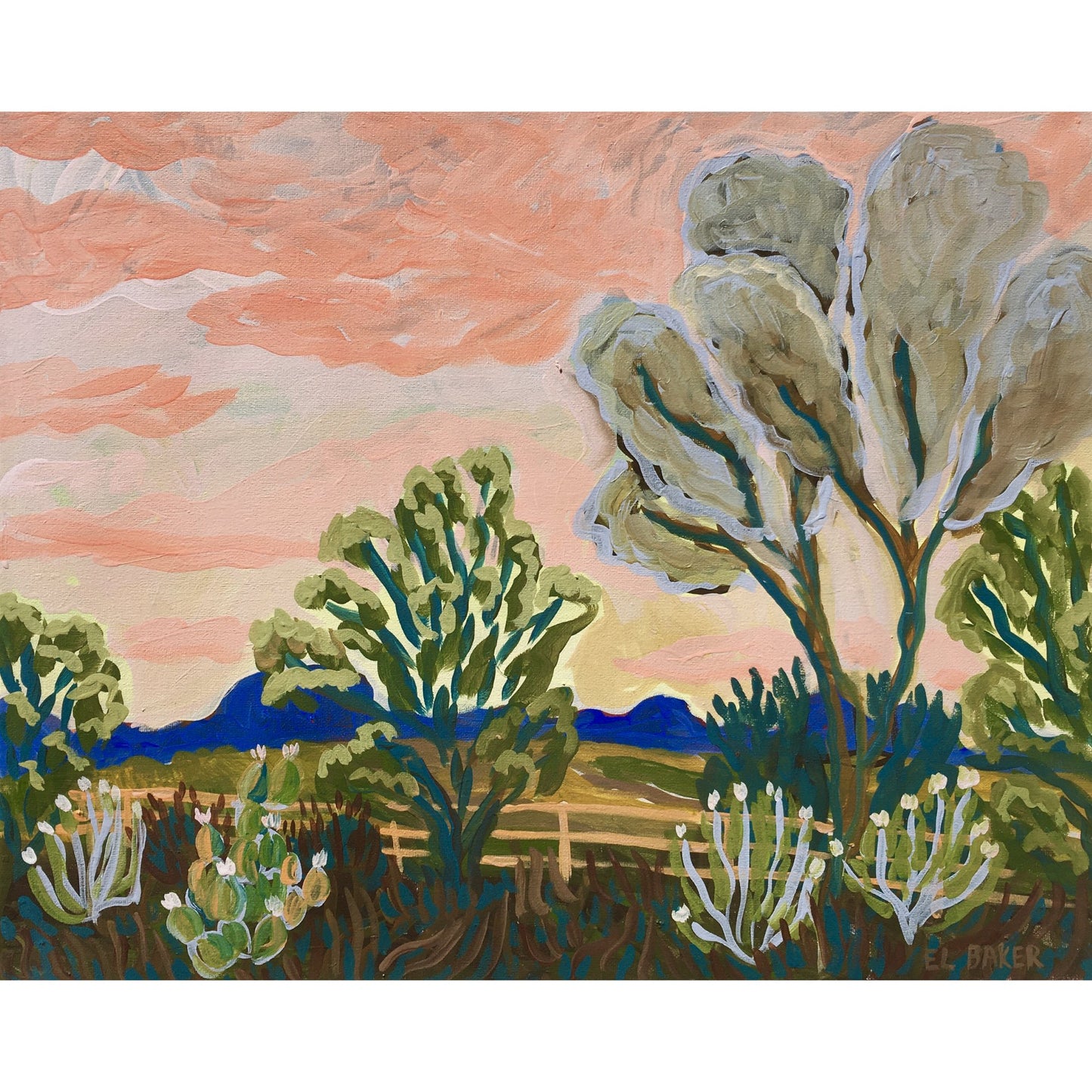 Sunset on Hill Country Ranch Original Artwork - El Baker Art