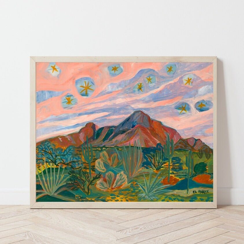 Vintage Desert Starry Night Sunset Print - El Baker Art