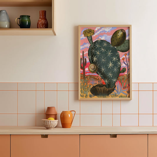 Vintage Prickly Pear Cactus Wall Art Print - El Baker Art