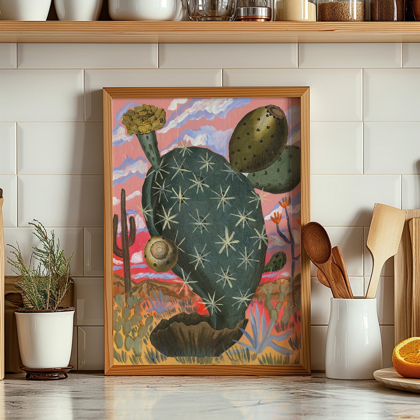Vintage Prickly Pear Cactus Wall Art Print - El Baker Art
