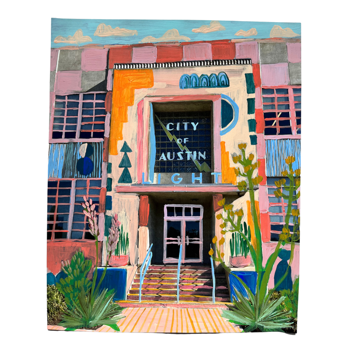 City of Austin Light Building Original Artwork - El Baker Art