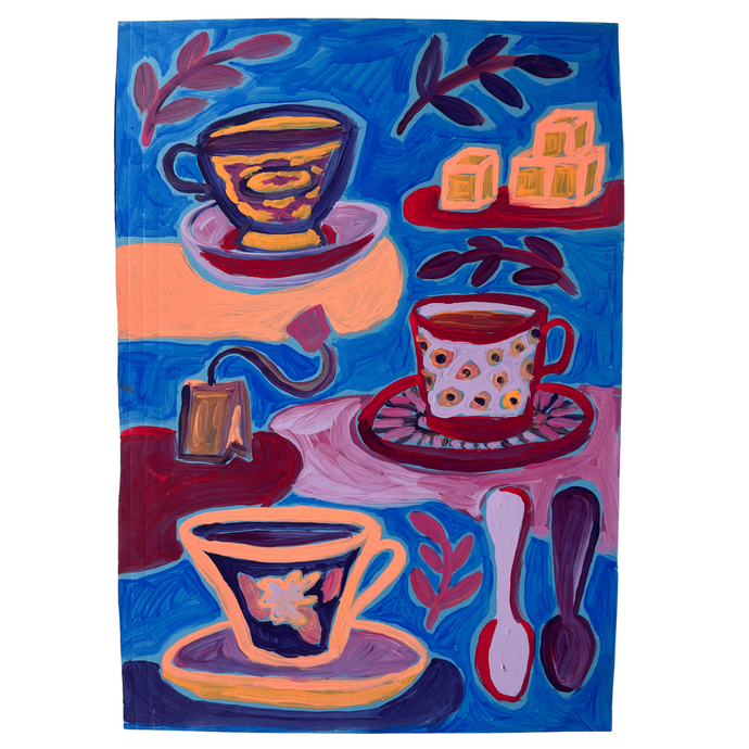 Colorful Tea Cups Original Artwork - El Baker Art