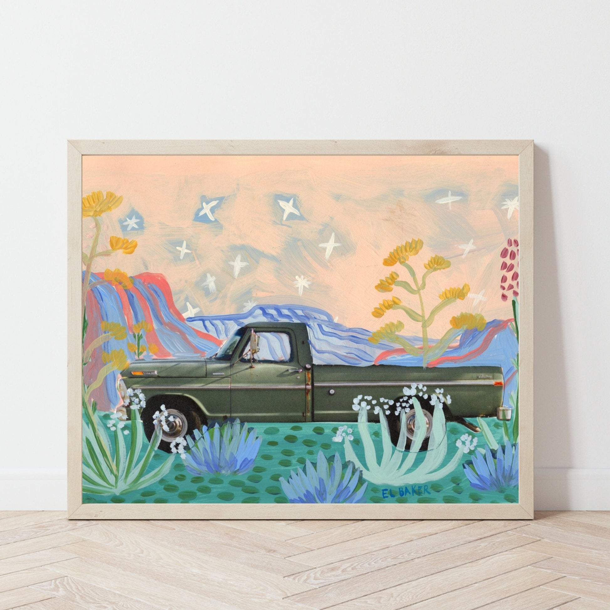 Retro Truck and Century Plant Print - El Baker Art