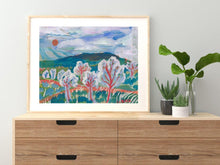 Load image into Gallery viewer, Abstract Blue Mountain Landscape Print
