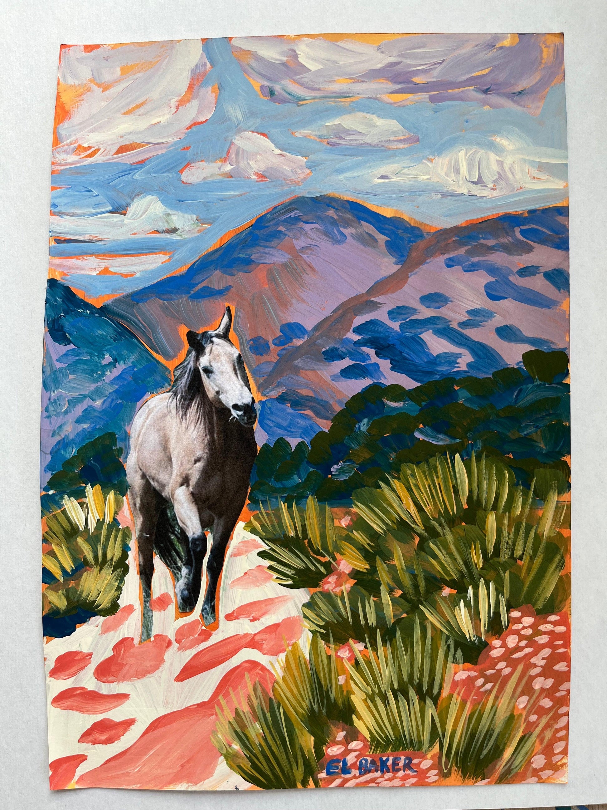Western Landscape Horse Original Artwork - El Baker Art